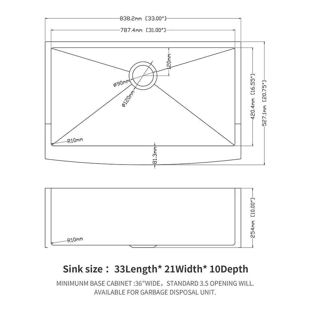 304 Stainless Steel Kitchen Sink Large Single Slot Integrated Faucet Set 33"x21"x10"  Integrated molding kitchen Sink