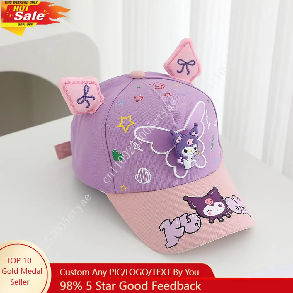 

2026 New Sanrio 3D Kuromi Girl’s Cute Cartoon Character Baseball Cap Adjustable Linen Summer Mesh Sun Cap