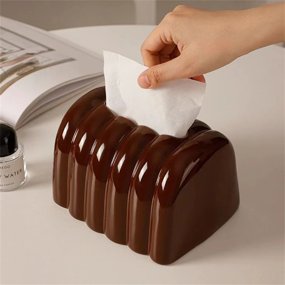 

Creative Chocolate Bread Shape Ceramic Tissue Box Home Light Luxury Desktop Paper Box Napkin Storage Box Geometric Ornaments