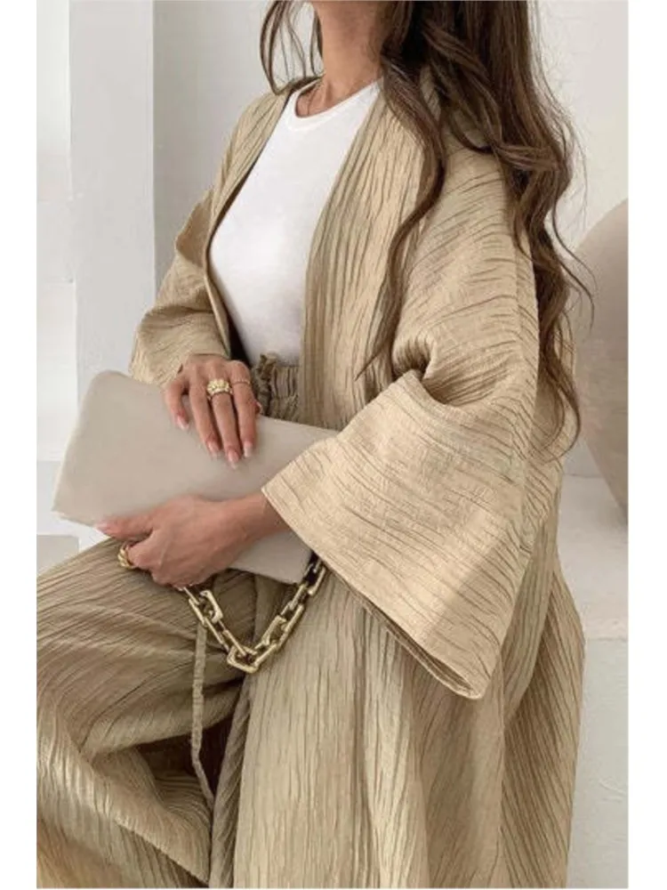 

Loose Long Cardigan Wide-leg Trouser Two-piece Set 2026 Solid Color Folding Trousers Set Fashionable Casual Women Commuting Suit
