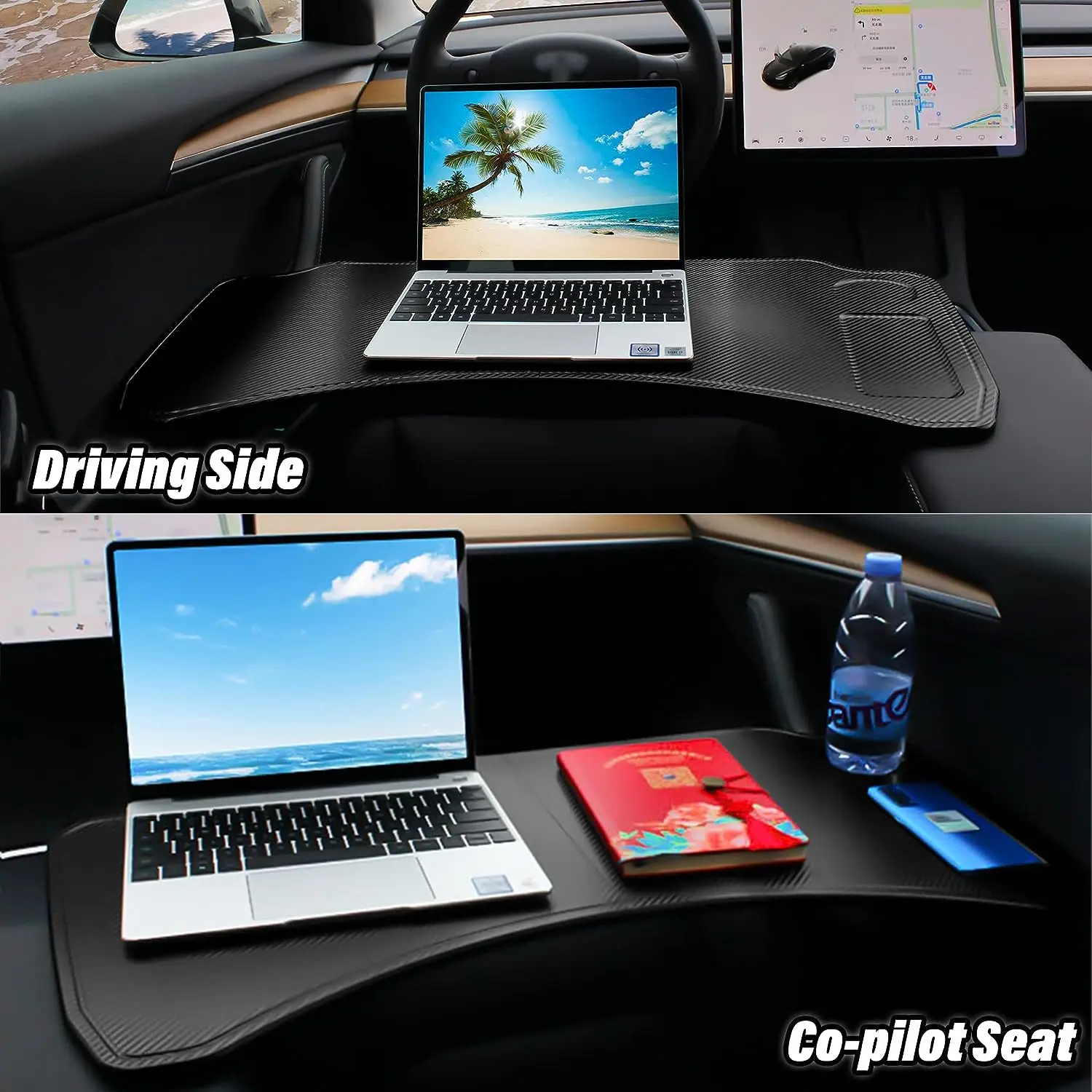 Foldable Car Laptop Tray Desk for Tesla Model Y 3 Portable Food Table for Working Travel Eating Upgraded Steering Wheel Tray