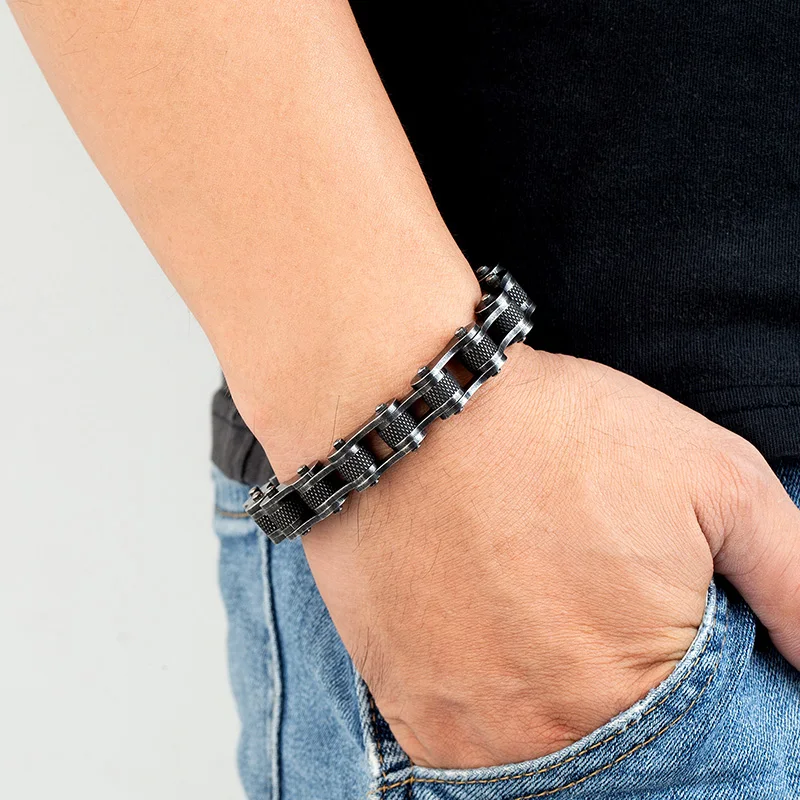 MKENDN Punk Men Biker Chain Bracelet Motorcycle Bicycle Style Chain Link Bracelets Male Stainless Steel Bangles Jewelry