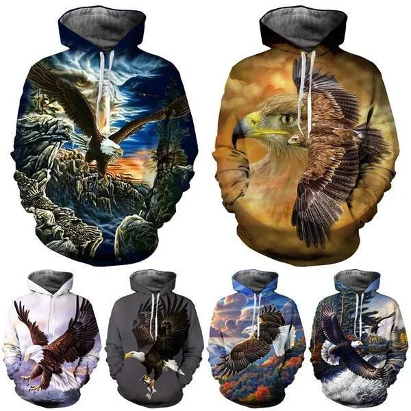 

2024 New Fashion Funny Street Animal Print Eagle 3d Hoodie Unisex Long Sleeve Hoodie