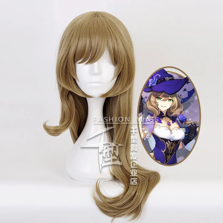 Game Genshin Impact Lisa Minci Cosplay Wig Light Brown Lisa Heat Resistant Fibre Wigs + Wig Cap