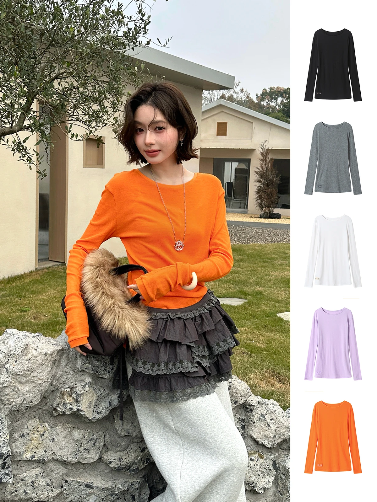 

REREK Brand Knitted Slim Long Sve Base T-irt DEARSOCUTE Buy Hand Store Multi-Color Casual Sle Women's T-irt