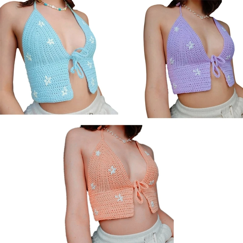 

Chnli Women's Backless Crop Tops Fashionable and Comfortable Knitted Camisole Front Tie Up Vest