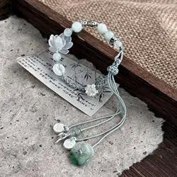 b23 Chinese Style Exquisite Lotus Leaf Lotus Bead Handmade Woven Rope Bracelet for Women's Fashion and High-end Jewelry