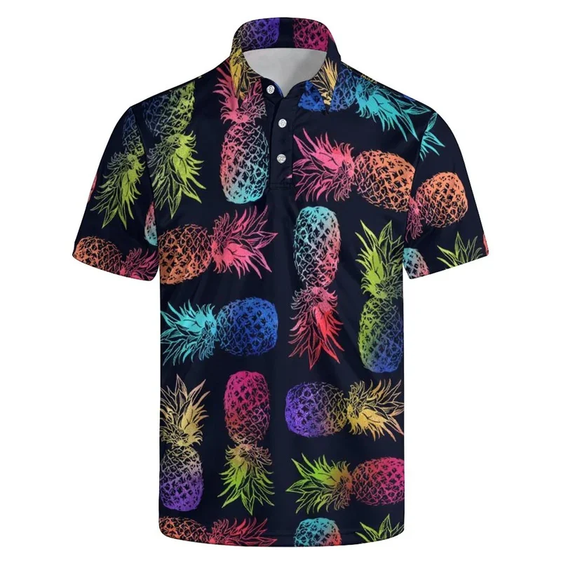 Flower Leaf Graphic Polo Shirts For Men Summer 2026 New Collection 3d Print Short Sleeve Summer Loose Button Lapel Casual Sports