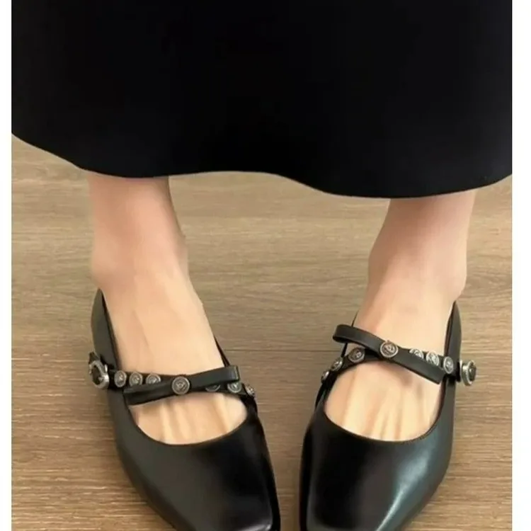 French-style Bow Square-toe Chunky-heel Mary Jane Shoes for Women 2026 Spring/Summer New One-strap Commuting Loafers