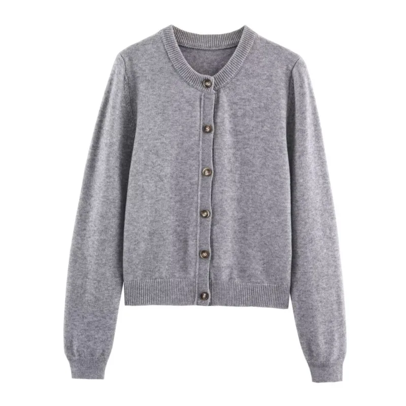 Women Simple Cardigan with Button Autumn Elastic Knit Casual Women's Plain Top Ribbed Trim Long Sleeve Female Sweater