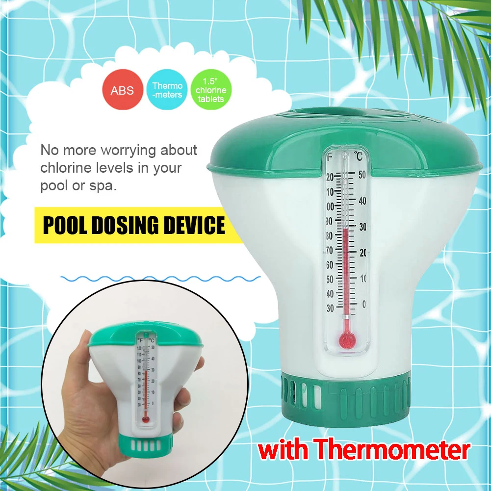 Swimming Pool Accessories Floating Pills Disinfecting Box With Thermometer Automatic Drug Dispenser Chemical Chlorine Dispenser