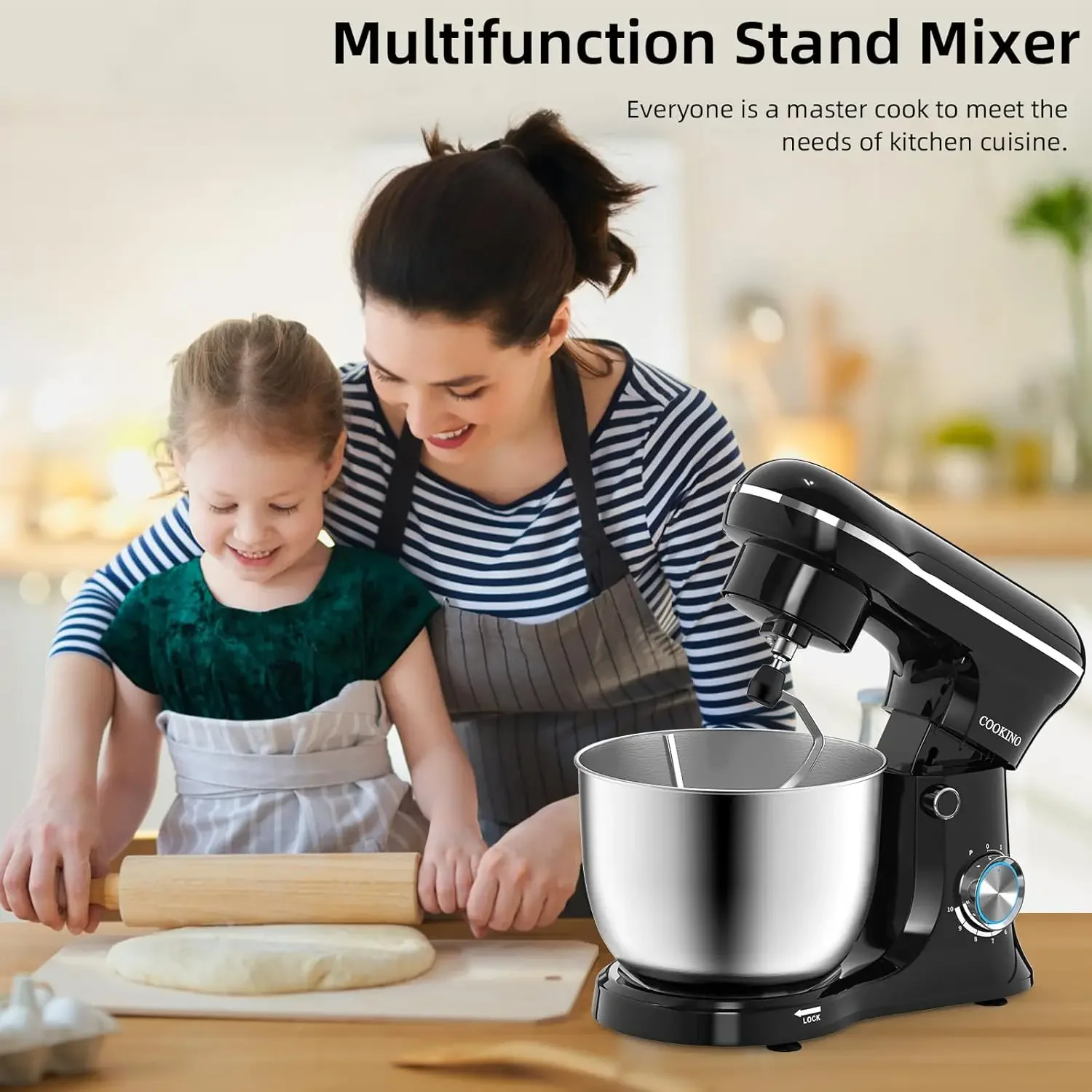 Stand Mixer,10 Speeds Tilt-Head Food Mixer, 3-IN-1 Kitchen Mixer for Daily Cooks with 5.5 QT Bowl,Dough Hook, Beater, W