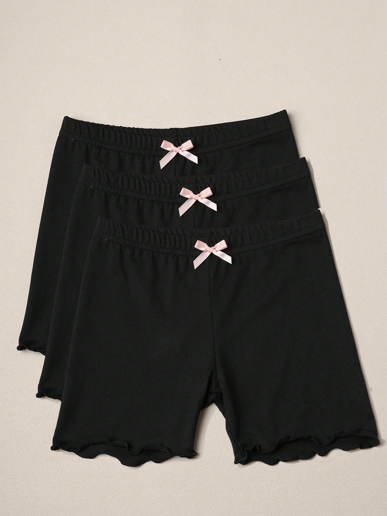 3 Pcs Summer Solid Color Kids Leggings Girls Safety Shorts Leggings Girls' Bows Wavy Edge Beach Shorts for Girls Aged 2-12 Years