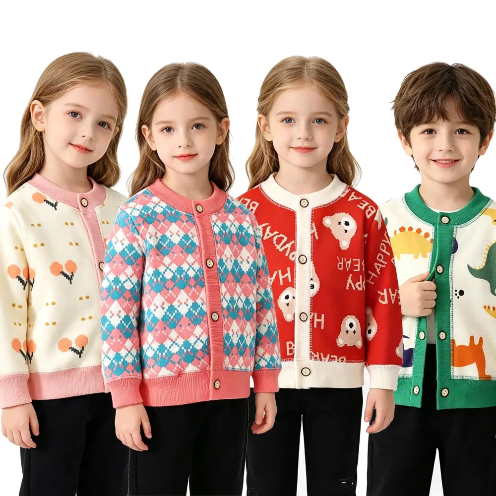 Kids Cartoon Knit Cardigan Toddler Boys Girls Button Down Sweater Jacket Children Long Sleeve Knit Outerwear Fall Winter Clothes