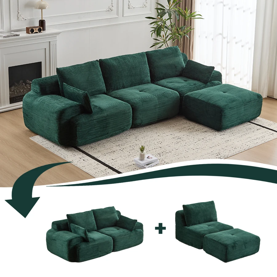 Modern Memory Foam Compressed Sofa, Large Sectional Couches for Living Room, Pet-Friendly Cloud Modular Sectional Sofa, Corduro