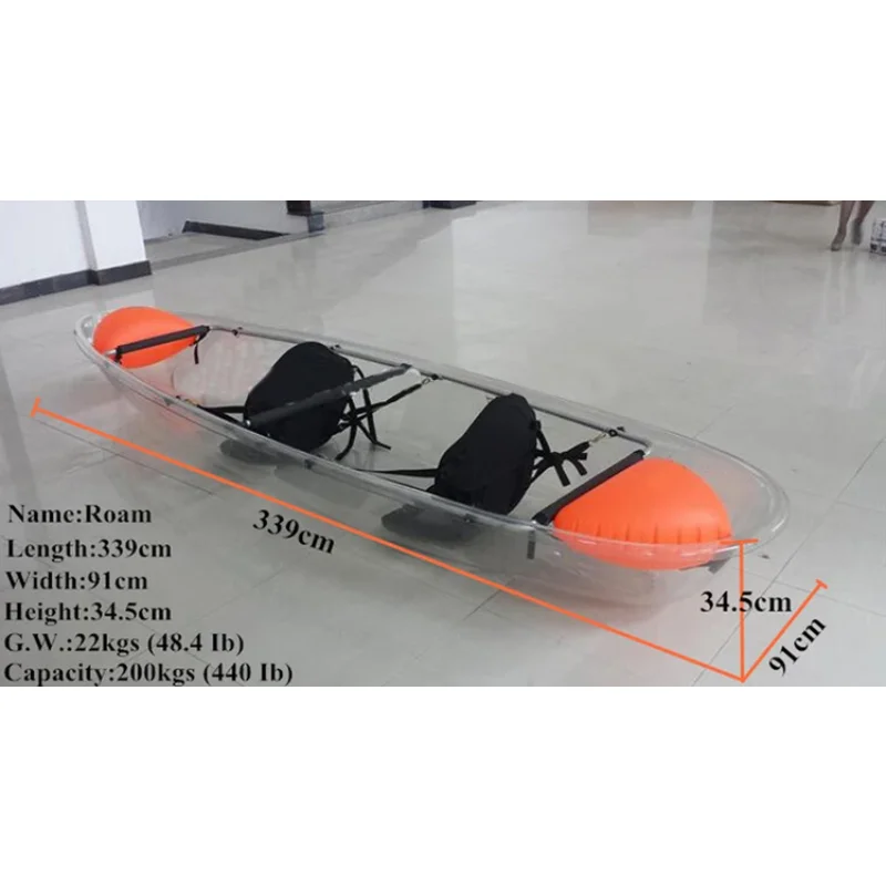 Kayaks Transparent with Paddles PC Glass Bottom Crystal Kayak 11ft Canoa Leisure Transparent