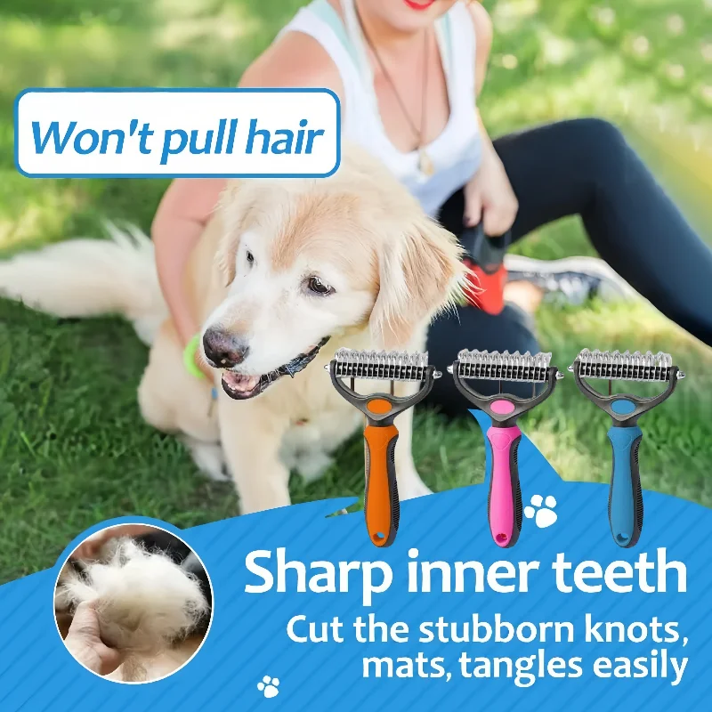 

Outdoor Pet Grooming Brush - Portable Dog Cat Hair Remover Stainless Steel Comb with Knot Cutter for Camping & Travel