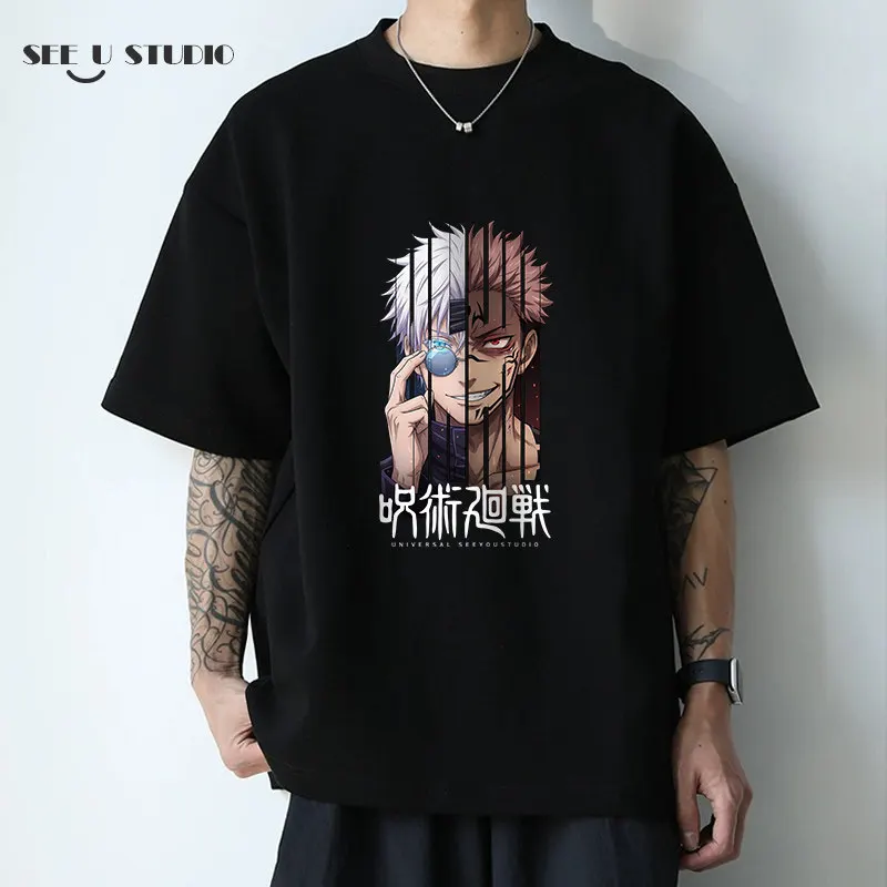 Curse Back Battle Short Sleeve Five Thread Tiger Stick Youren Co Branded Animation Anime Printed Men's and Women's T-shirts