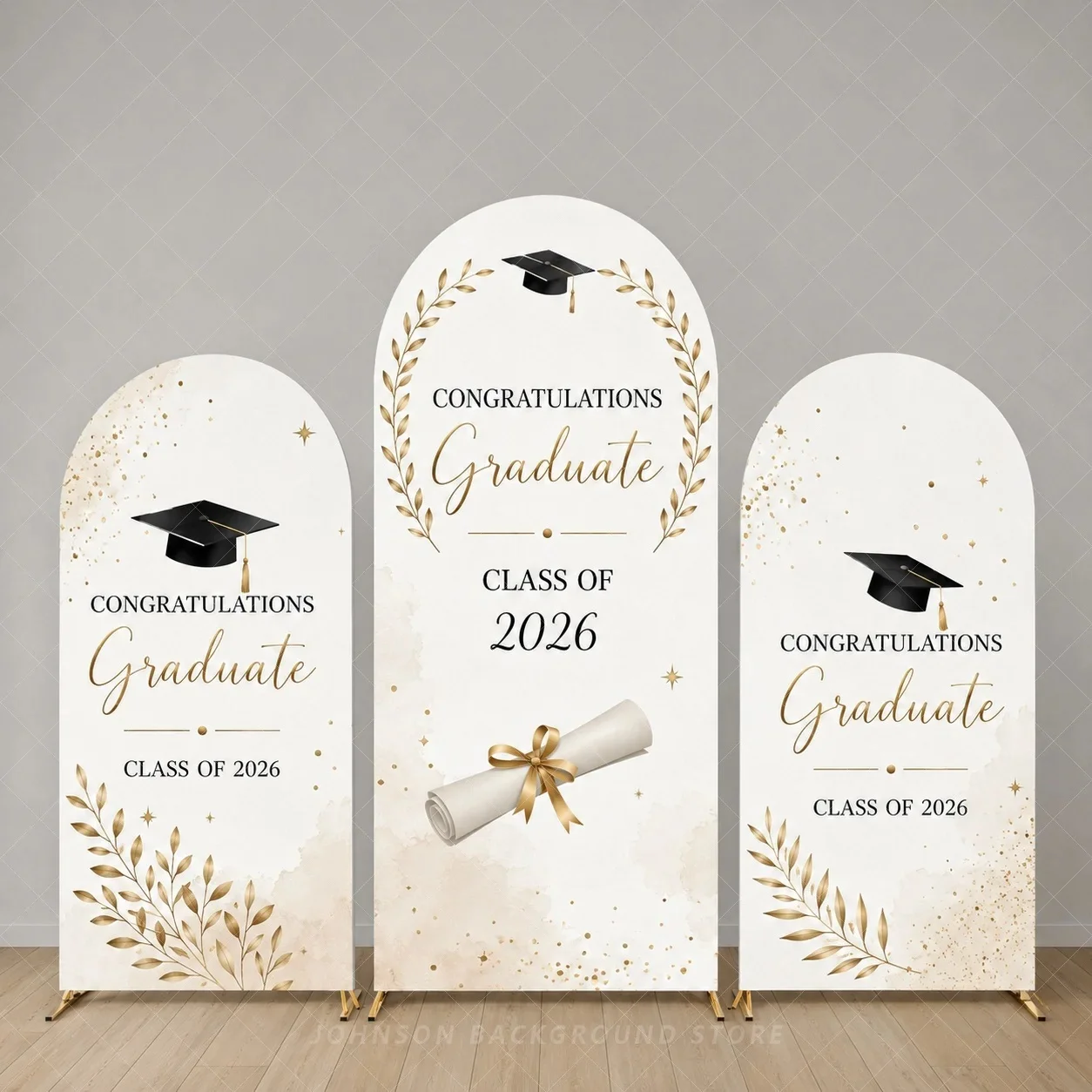 Graduation Arch Backdrop Covers Class of 2026 Congrats Graduate Black Gold Graduation Cap Party Decorations background