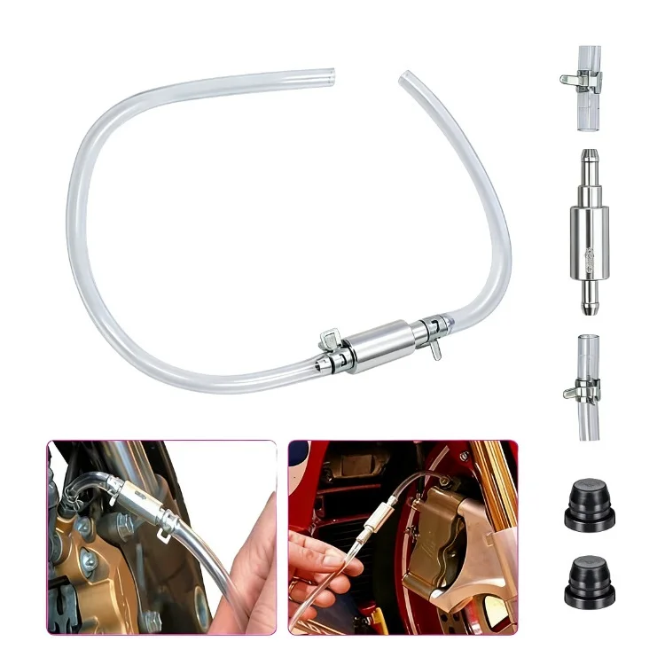 Universal Non-Return Car Vehicle Motorcycle Brake Clutch Pipe Kit Fluid Bleeder Hose with Cap One-Way Check Valve Auto Accessory