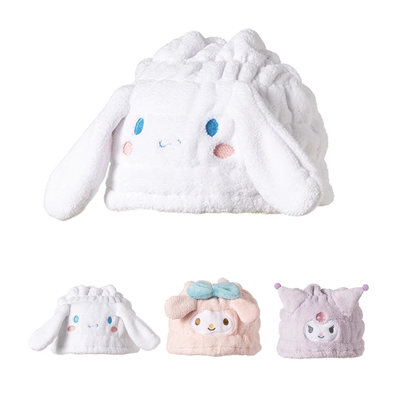 Sanrio Anime Cartoon Hello Kitty Kuromi Melody Water-Absorbent Quick-Drying Hair Cap for Girls Thickened Coral Velvet Shower Cap