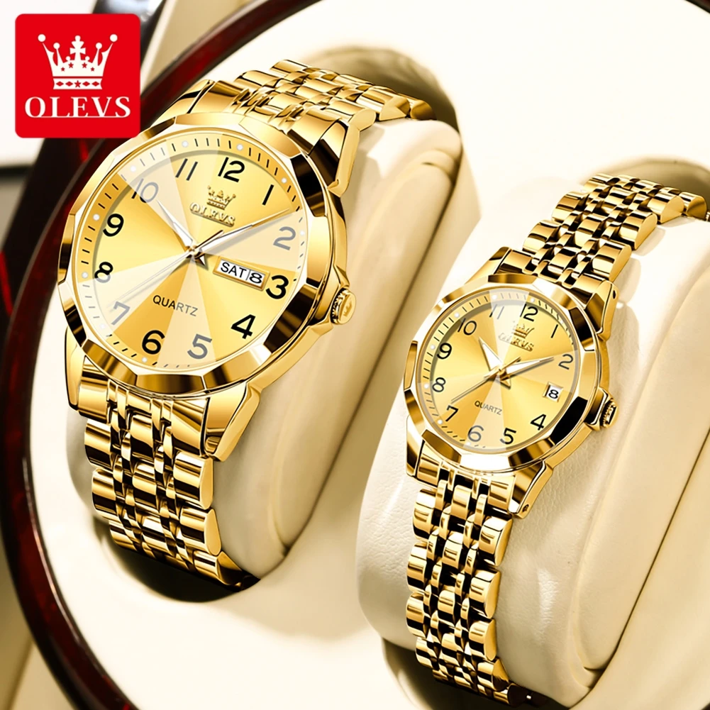 OLEVS Couple Watches for Men Women Number Scale Solid Stainless steel Strap Man Watches