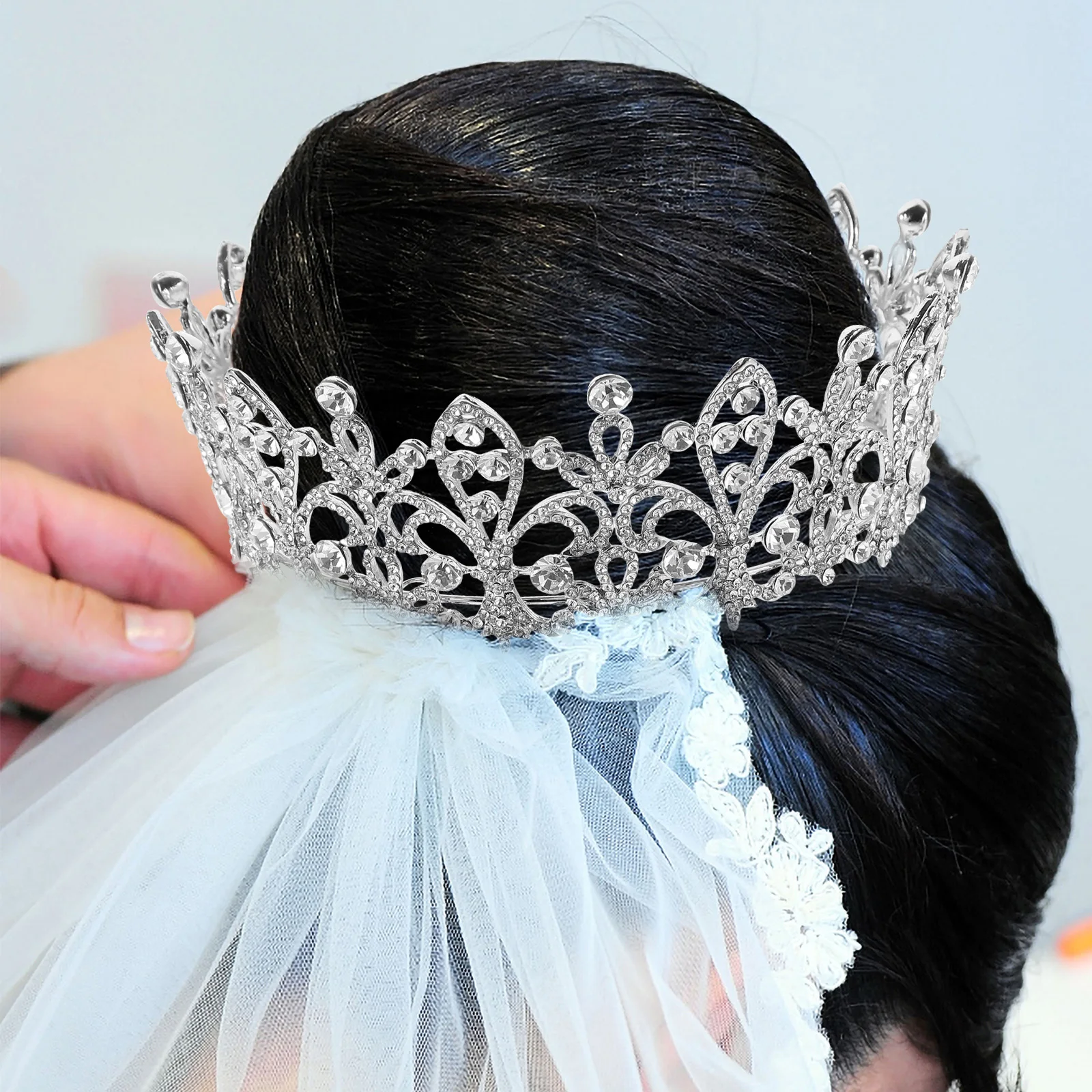 

Tiara Bride Crown Headband Large Hair Accessories The Full Round Rhinestone Bridal for Wedding Banquet