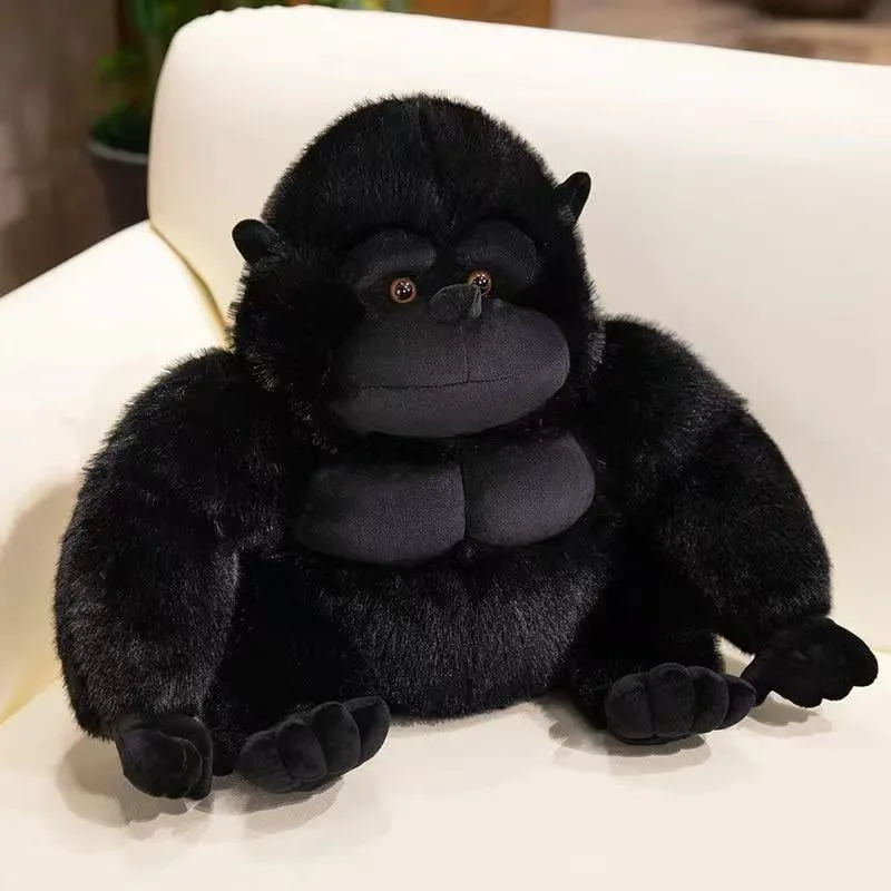 

Adorable Fluffy Gorilla Plush Toy Soft Stuffed Black Ape Doll Kawaii Cartoon Pillow for Kids Gift Bedroom Living Room Decor Girl