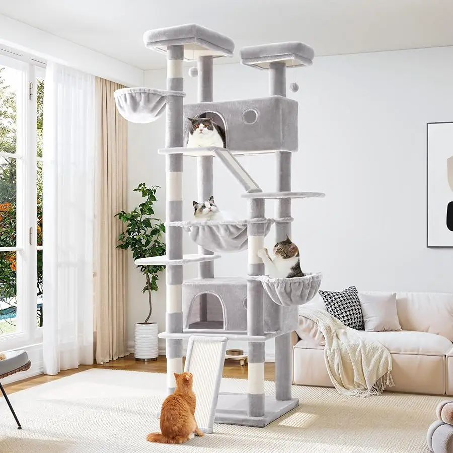 

Allewie 81 Inches Tall Cat Tree/Multi-Level Large Climbing Tree House and Towers for Big Feline/Condo and Hammock/Scratching Pos