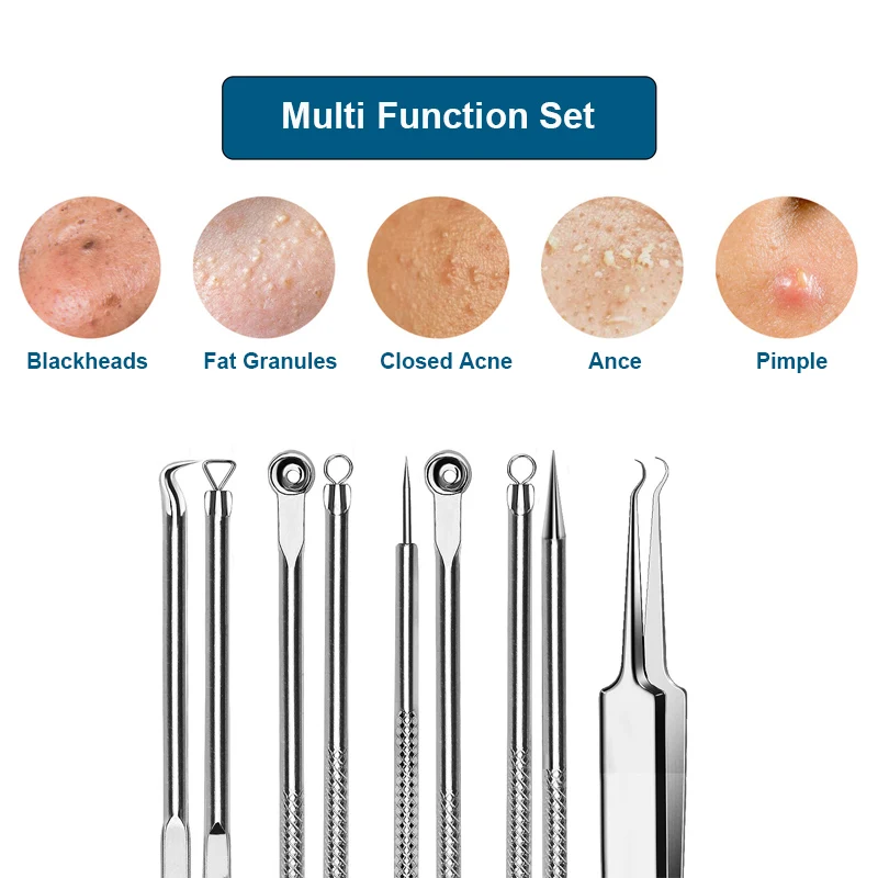 5Pcs Blackhead Remover Comedones Extractor Acne Removal Kit for Blemish Whitehead Popping Zit Removing Nose Face Cleansing Tools