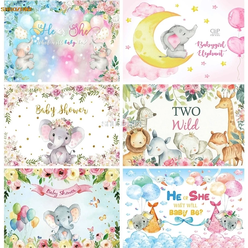 SHUOZHIKE Children's Birthday Jungle Animal Elephant Background Baby Family Shoot Poster Photo Background Studio Props MM-05