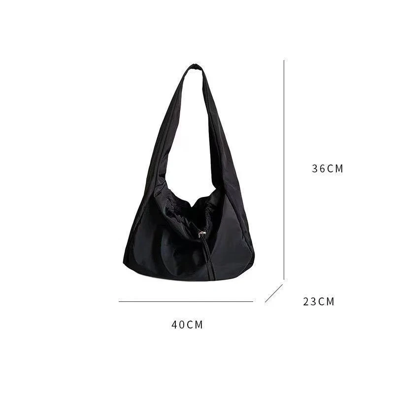 Casual Nylon Shoulder Bag Female Large Capacity Crossbody Bag Black Solid Color Tote Bag Travel Portable Handbag Cool Hobo Bag