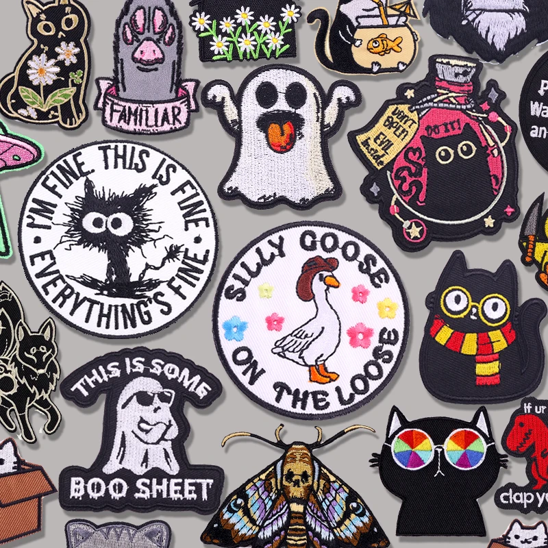 Lustige Cartoon/Tier Gestickte Patch Katze Geist Ente Patch Eisen Auf Patches Für Kleidung thermoadhäsive Patches Für Kleidung DIY