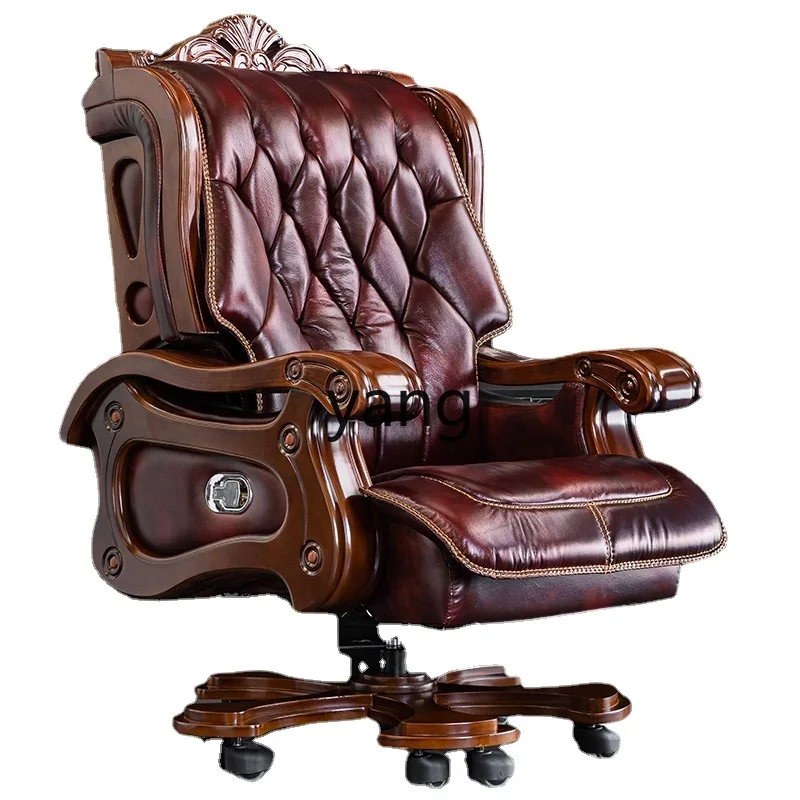 

Yjq High-End Boss Chair Genuine Leather Reclining Home Computer Chair Comfortable Study Business Office Chair