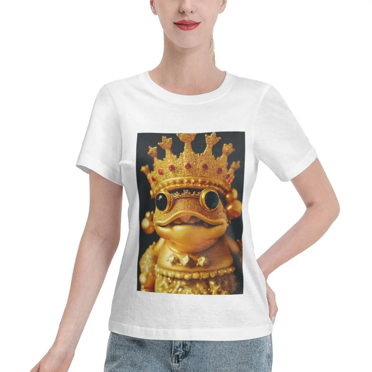 All Season Wear Smiling Golden Frog King Women's T-shirt Versatile Wear Wholesale Blank Tee