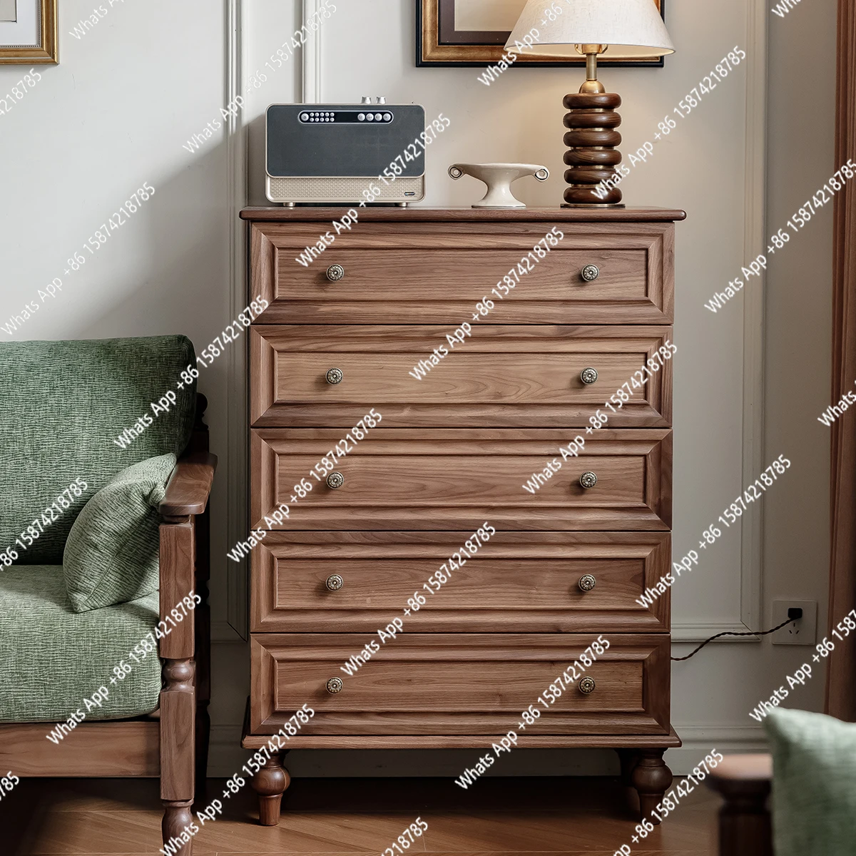 

American vintage solid wood chest of drawers North American black walnut chest of drawers used storage cabinet furniture