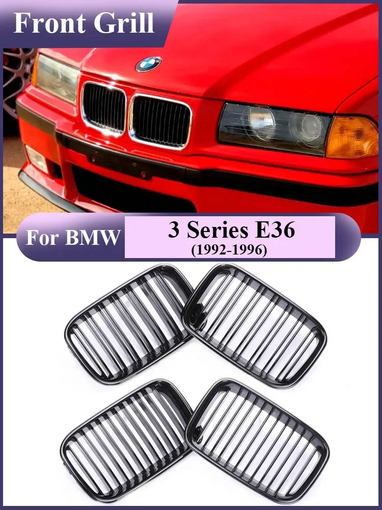 

Double Line Front Bumper Kidney Gloss Black Grill for BMW 3 Series E36 1992-1996 Single Line Radiator Grille 325i 320i 328i