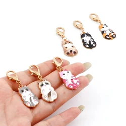 Cute Enamel Cat Pendant Keychain Animal Kwaii Kitten Bag Ornaments Car Trinket Keyring Waist Hanging Key Holder Accessories