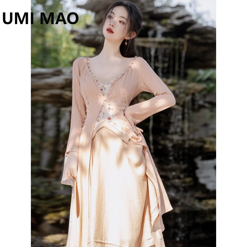 

UMI MAO New Chinese Style Dresses Spring Women's Wear 2023 New Sling Dress Elegant For Female Minority Design Tourism Wear