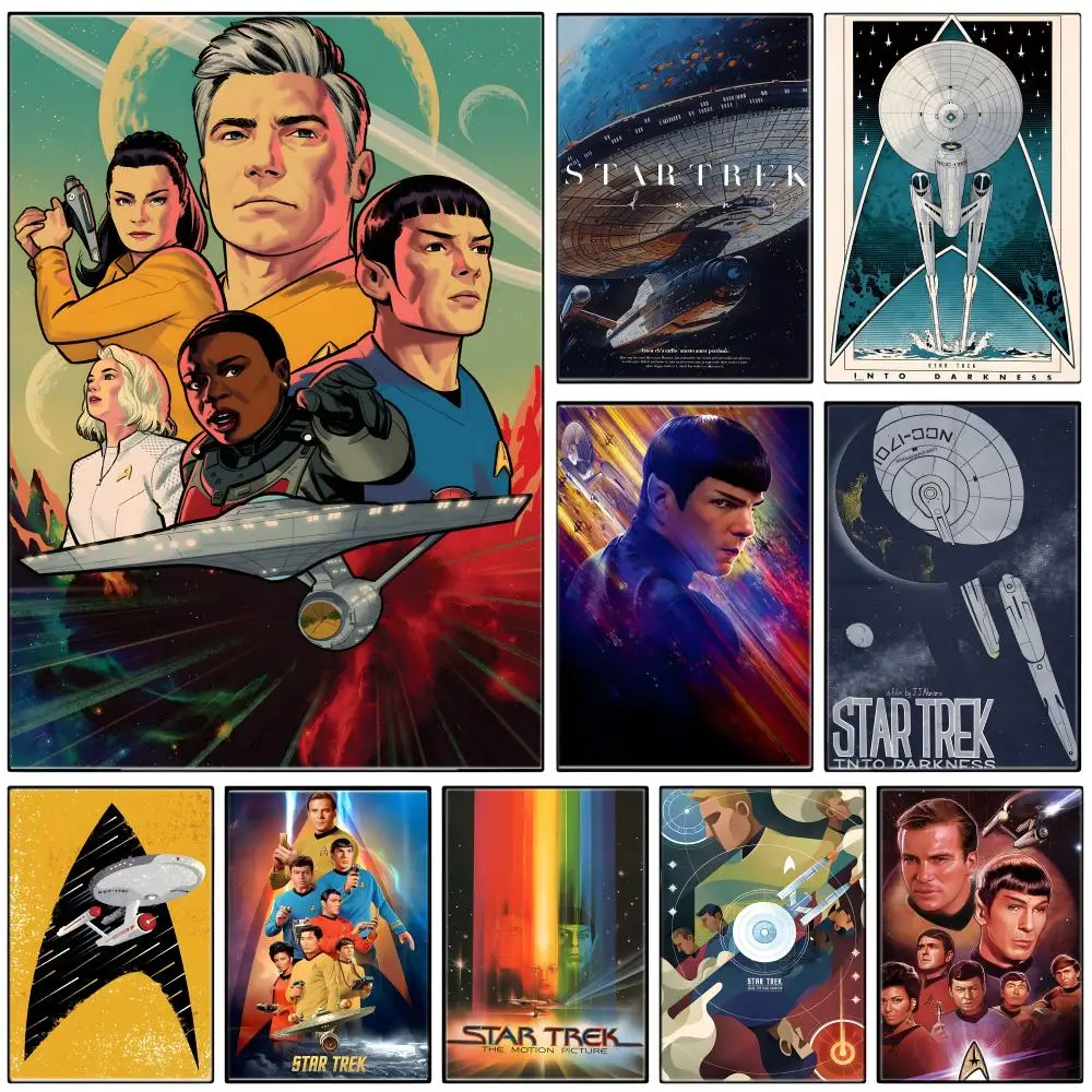 Vintage Sci Fi Movie S-Star trek Poster  Self-adhesive Art Waterproof Paper Sticker Coffee House Bar Room Wall Decor