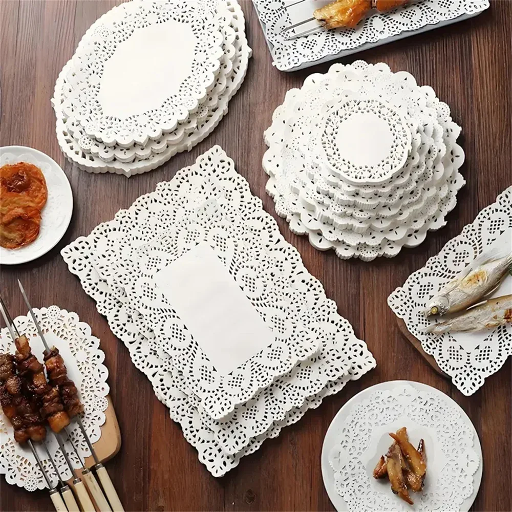 

100pcs Lace Doily Paper Oil Absorption Pad Cupcake Mats Party Wedding Table Decor for Baking Cooking Cake Access Kitchen Supplie