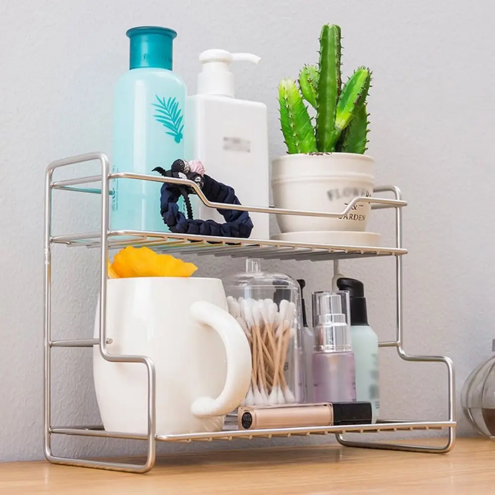 

Modern Kitchen Organizer Shelf Double-layer Space Saving Bathroom Storage Rack Waterproof Convenient Kitchen Storage Stand
