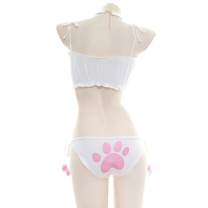 Anime Cute Cat Paw Bikini Swimsuit Costume Summer Beach Girl Mini Lovely Cats Bell Swimwear Uniform Cosplay