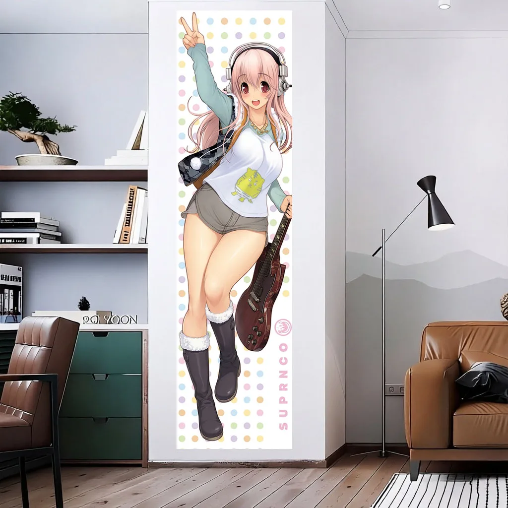 1 Stück Super Sonico Gitarren-Musik-Mädchen Wandteppich Polka Dot Kopfhörer Wandbehang Kawaii Rock Deko Schlafzimmer Studentenwohnheim Otaku Fans Geschenk – Detail 4