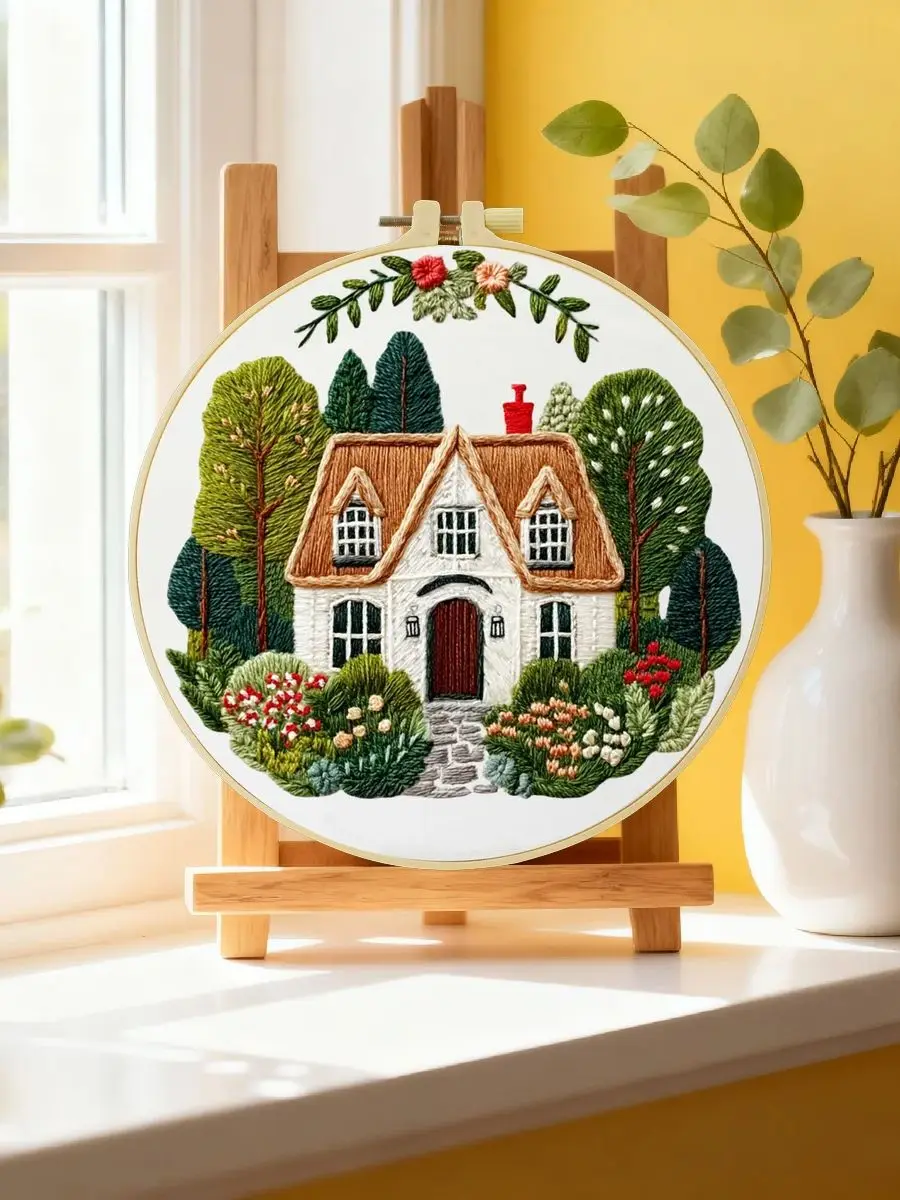 1 Stück 20X20CM/15X15CM 7,87/6,3 Zoll Haus-Stickerei-Starter-Kit DIY-Kit DIY-Stickerei-Set Handarbeiten Nadelkunst Heimdekoration – Detail 6