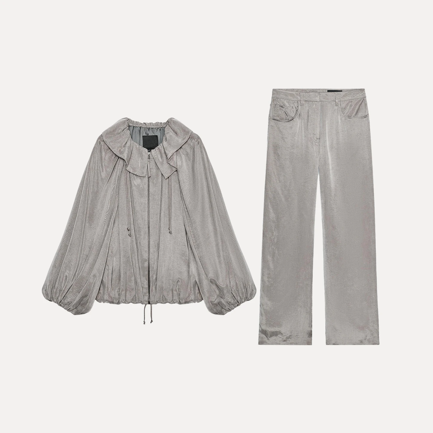 ชุดเสื้อโค้ทและกางเกงขายาว Sweet Sle Jaet สำหรับผู้หญิง ฤดูใบไม้ร่วง 2025 กางเกงทรงหลวม สไตล์ยุโรป แฟชั่นสี่ฤดู ชุดสำหรับผู้หญิง