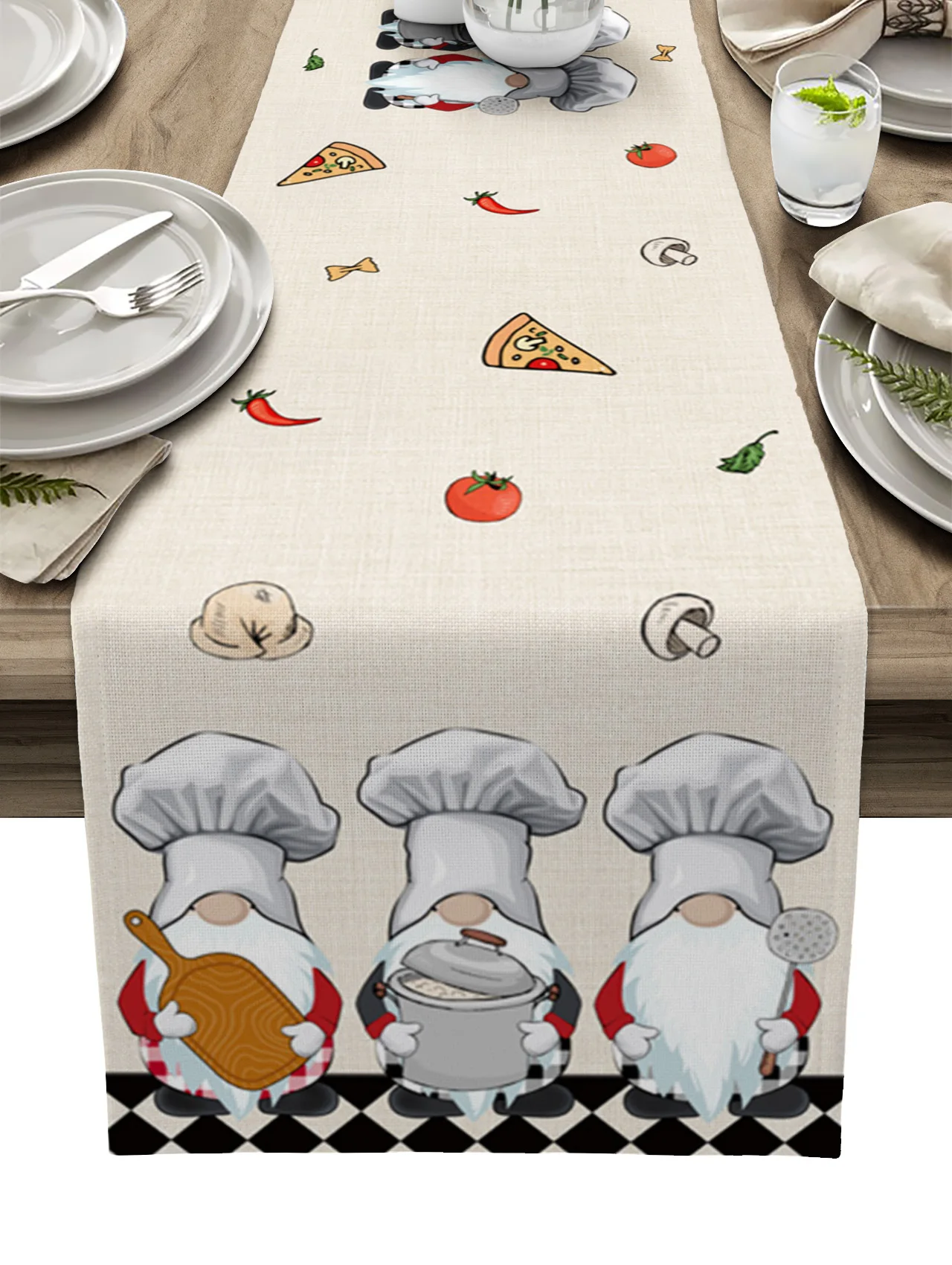 

Chef Gnome Linen Table Runners Kitchen Table Decoration Accessories Dining Table Runner Wedding Party Supplies