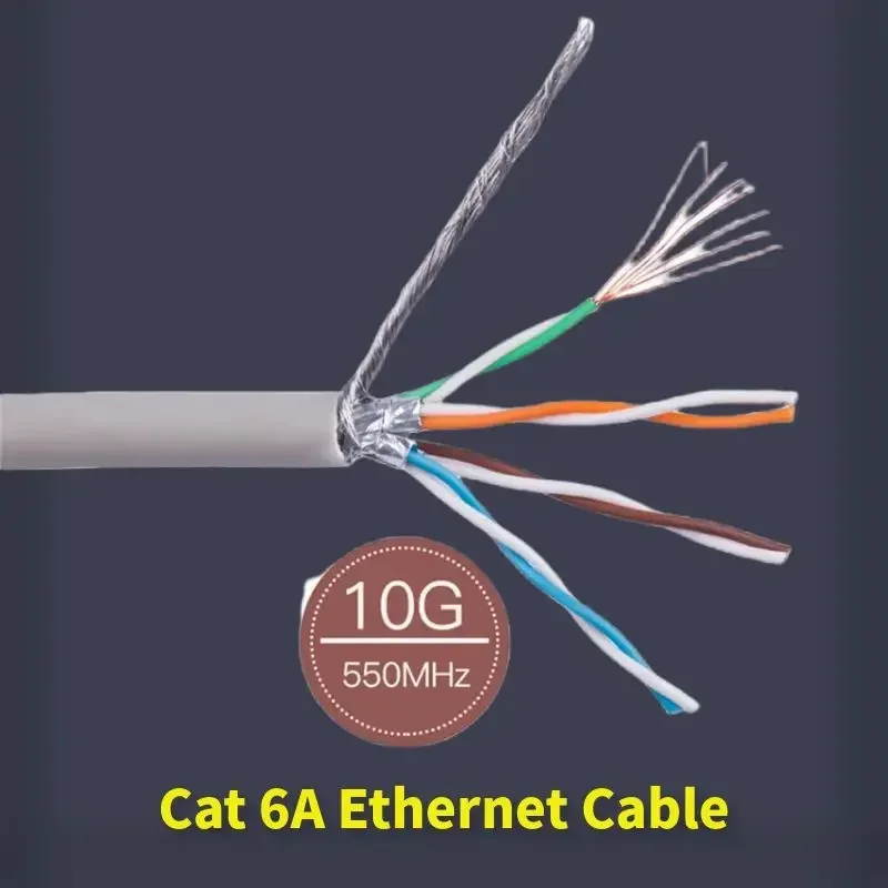 Cat6a CAT 6A Ethernet Cable Gray 26AWG Networking Wire FTP Installation Double Shield Solid Copper 7x0.16mm LSZH OD 6mm 30M 50M