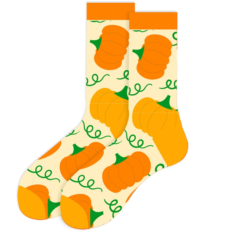 1 Pair Men\'s Socks Thanksgiving Day Turkey Pumpkin Novelty Cartoon Cotton Stockings for Women Street Sock Big Size Long Socks