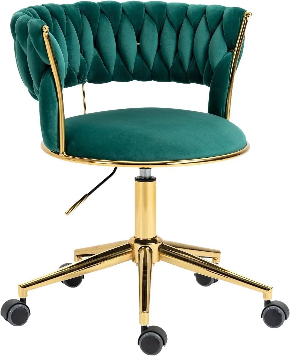 Velvet Office Desk Chair with Hand Woven Backrest, 360° Swivel & Height Adjustable Task Chairs, Makeup Chair, Living Room Chairs
